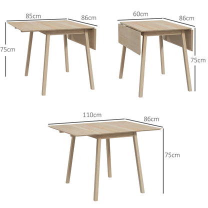 Folding Dining Table, Extendable Kitchen Table for Small Space, Wooden Drop Leaf Table for 2-4 People, Natural Wood Effect