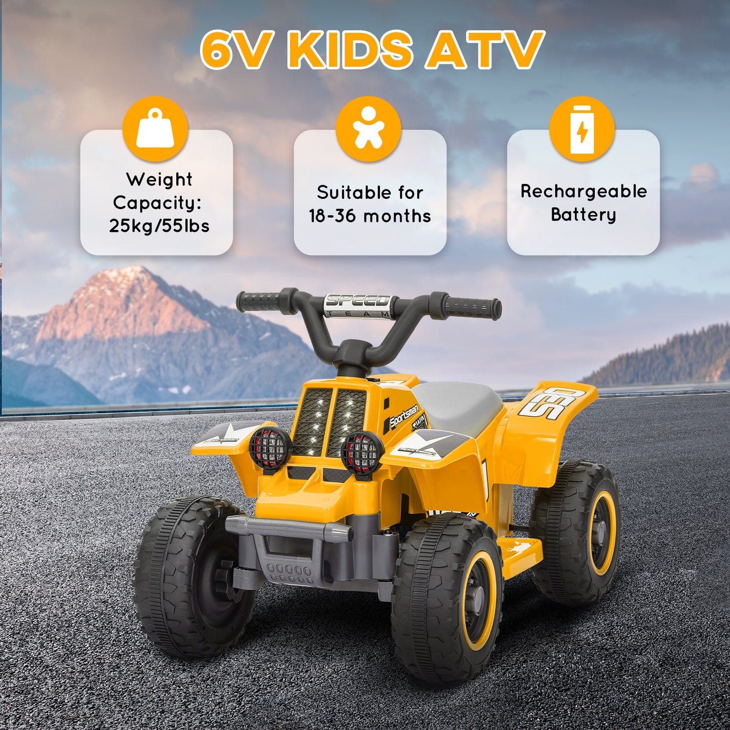 AIYAPLAY 6V Electric Quad Bike for Kids, Ride On ATV w/ Forward Backward, Headlights, for 18-36 Months