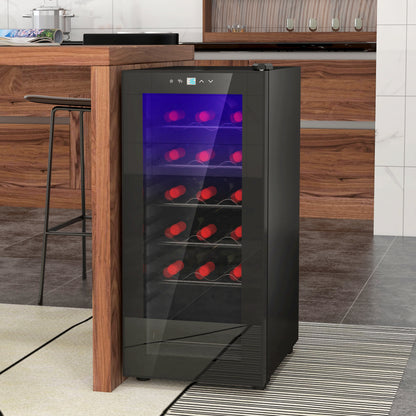 Freestanding Wine Fridge, 35cm Wide Undercounter Wine Cooler Fridge with Temperature Control, Digital Touch Screen, LED Light, Glass Door, 18 Bottles, 50 Litre Capacity, Black