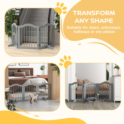 PawHut 3 Panels Dog Gate w/ Support Feet Fence Safety Barrier Freestanding Wood Light Grey