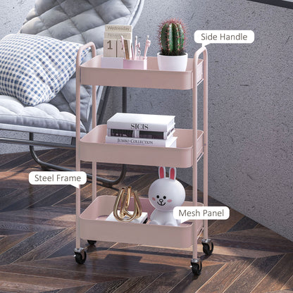 Three-Tier Steel Storage Trolley - Pink Or Blue