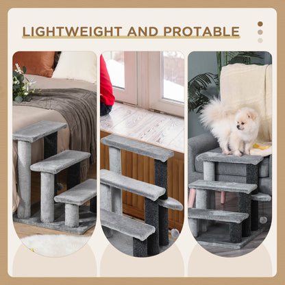 PawHut 3-step Pet Steps Stairs With Scratching Posts, Platforms, Toy Ball, Grey