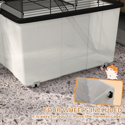 PawHut Two-Tier Gerbil Cage, Hamster Cage for Dwarf Hamster, Syrian Hamster w/ Wheels, Deep Bottom, Food Dish, Water Bottle