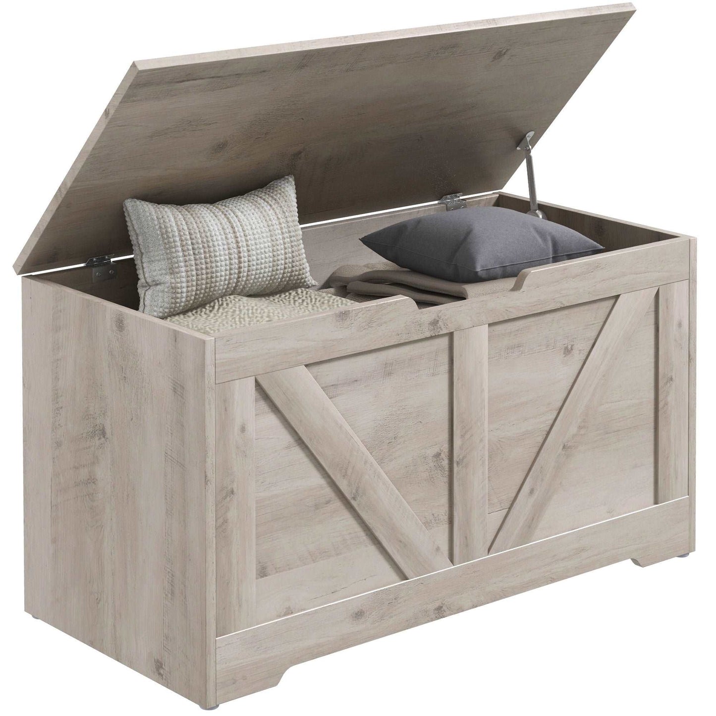 100L Home Storage Box, with Safety Hinges - Grey Wood-Effect