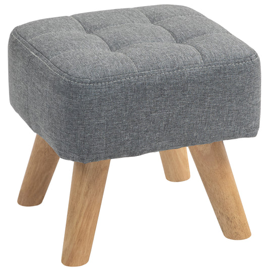 Modern Tufted Footstool, Fabric Foot Stool with Rubber Wood Legs, Padded Seat, for Living Room, Bedroom, Entryway