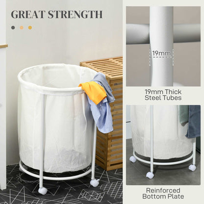 100L Rolling Laundry Washing Basket on Wheels, 50cm Round Hamper W/ Removable Bag And Steel Frame For Bedroom, Bathroom, Laundry Room