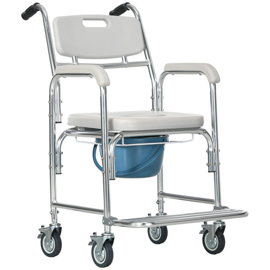 3-in-1 Shower Commode with Wheels - Grey