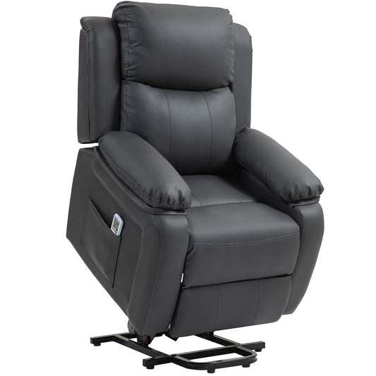 Electric Power Lift Recliner Chair Vibration Massage Reclining Chair with Remote Control and Side Pocket, Dark Grey