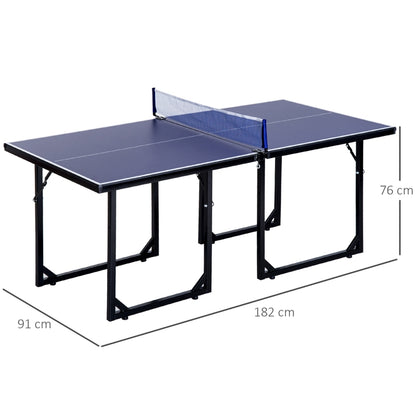 6ft 182cm Mini Table Tennis Table Folding Ping Pong Table with Net Multi-Use Table for Indoor Outdoor Game, Blue