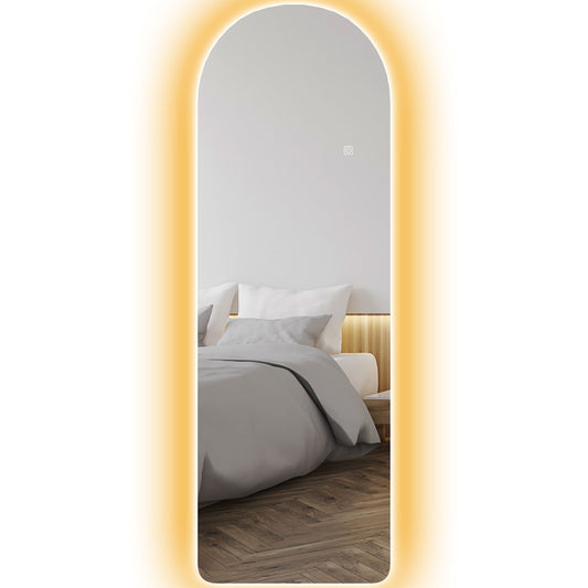 Arched Full Length Mirror with LED Lights, 120 x 40cm Backlit Frameless Wall Mirror with Dimming and 3 Colour Lighting for Living Room, Bedroom