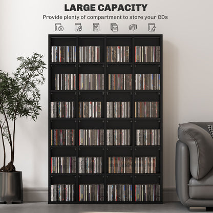 CD Storage Unit with Adjustable Shelves, 89 x 130.5 cm, Black