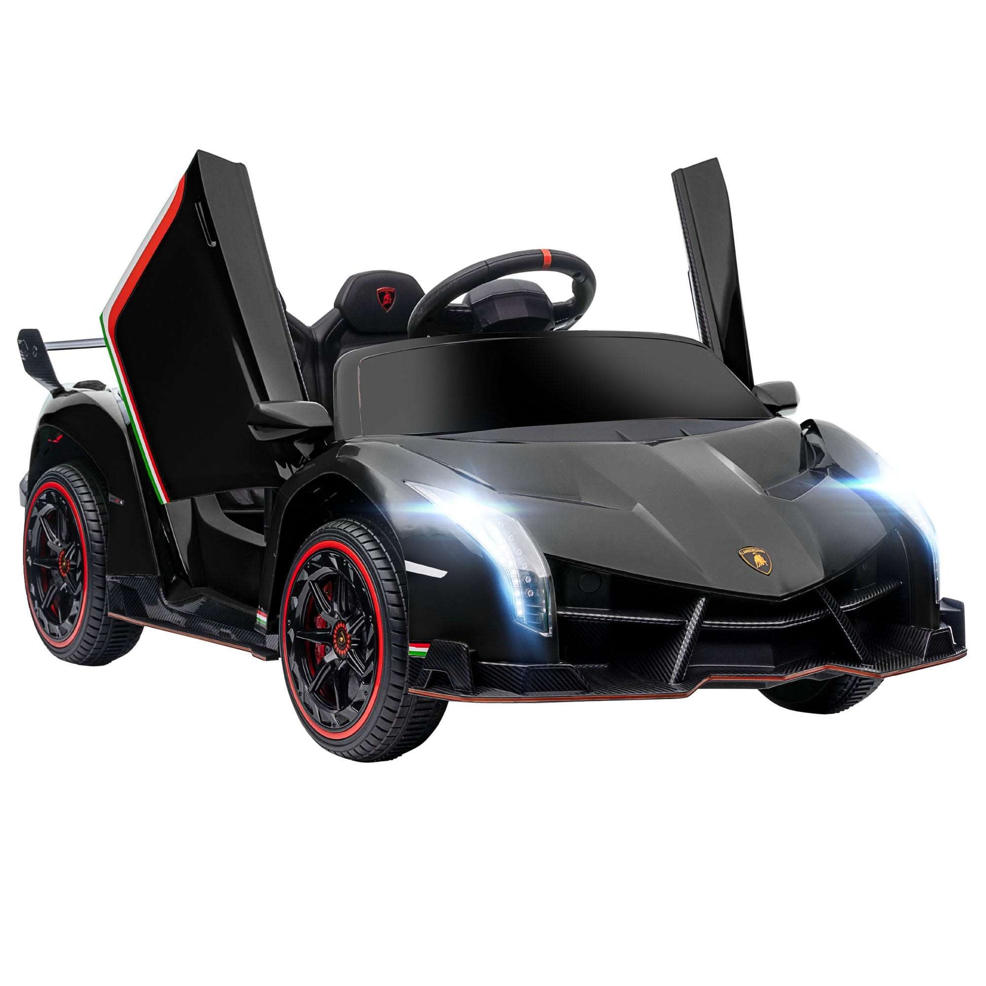 12 Volt Lamborghini Veneno Licensed Kids Electric Ride on Car With Portable Battery, Powered Electric Car w/ Bluetooth, Remote, for Aged 3-6, Black