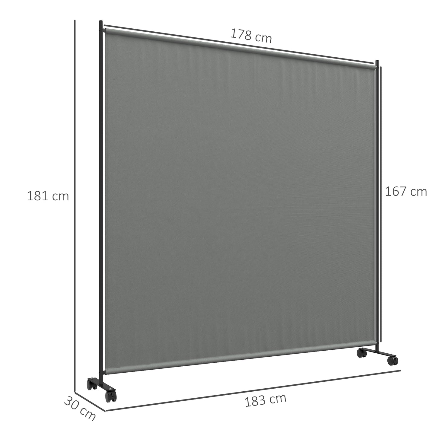 Outsunny Decorative Garden Partition Screen, 6FT Portable Privacy Screen with Lockable Wheels, Single Freestanding Metal Room Divider Panel for Garden Deck Pool Hot Tub, Dark Grey