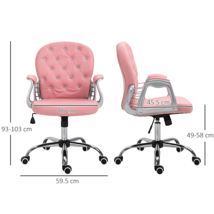 Vinsetto Office Chair Ergonomic 360° Swivel PU Diamante Padded Base 5 Castor Wheels for Home Work Pink