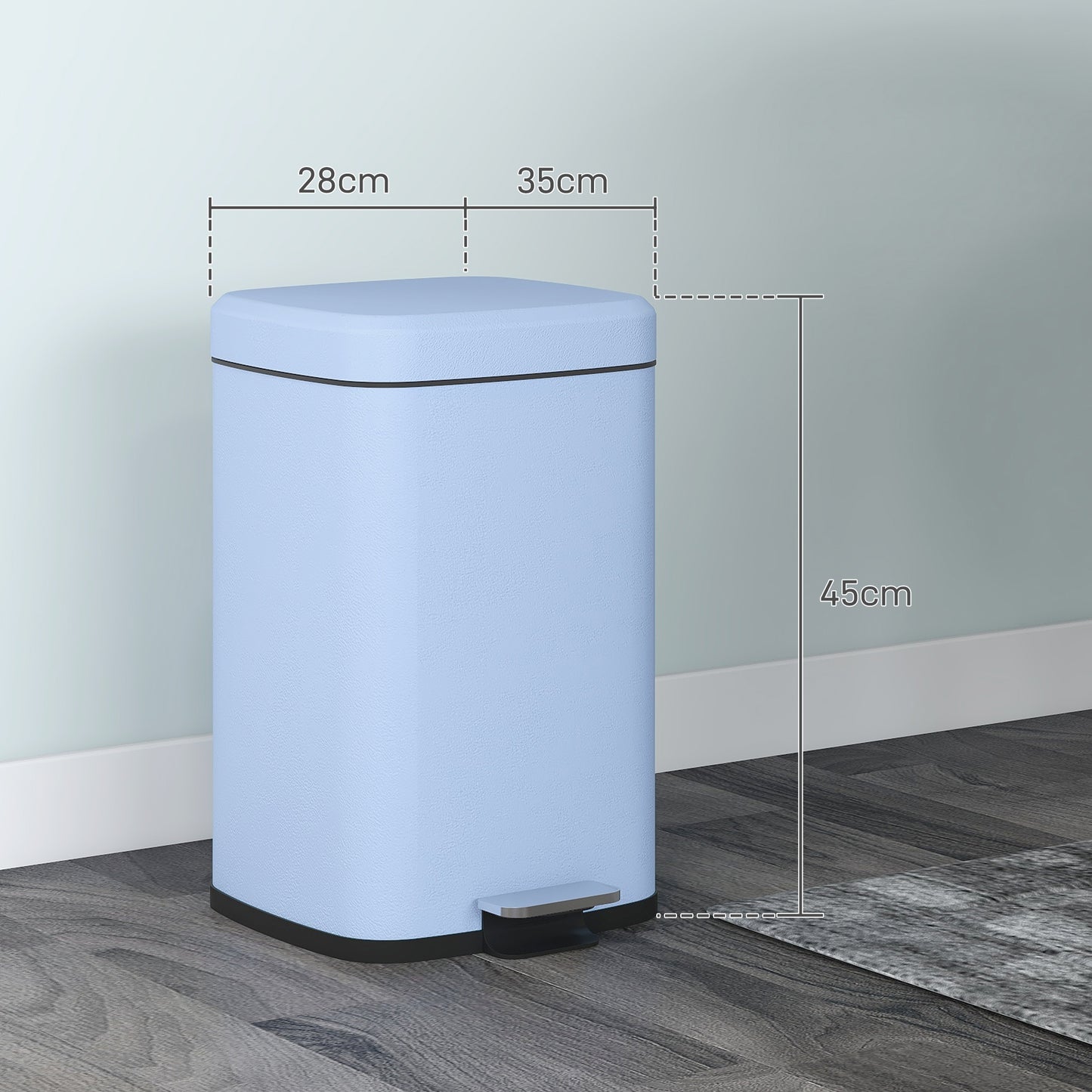 20 Litre Pedal Bin, Fingerprint Proof Kitchen Bin with Soft-close Lid, Metal Rubbish Bin with Foot Pedal and Removable Inner Bucket, Light Blue