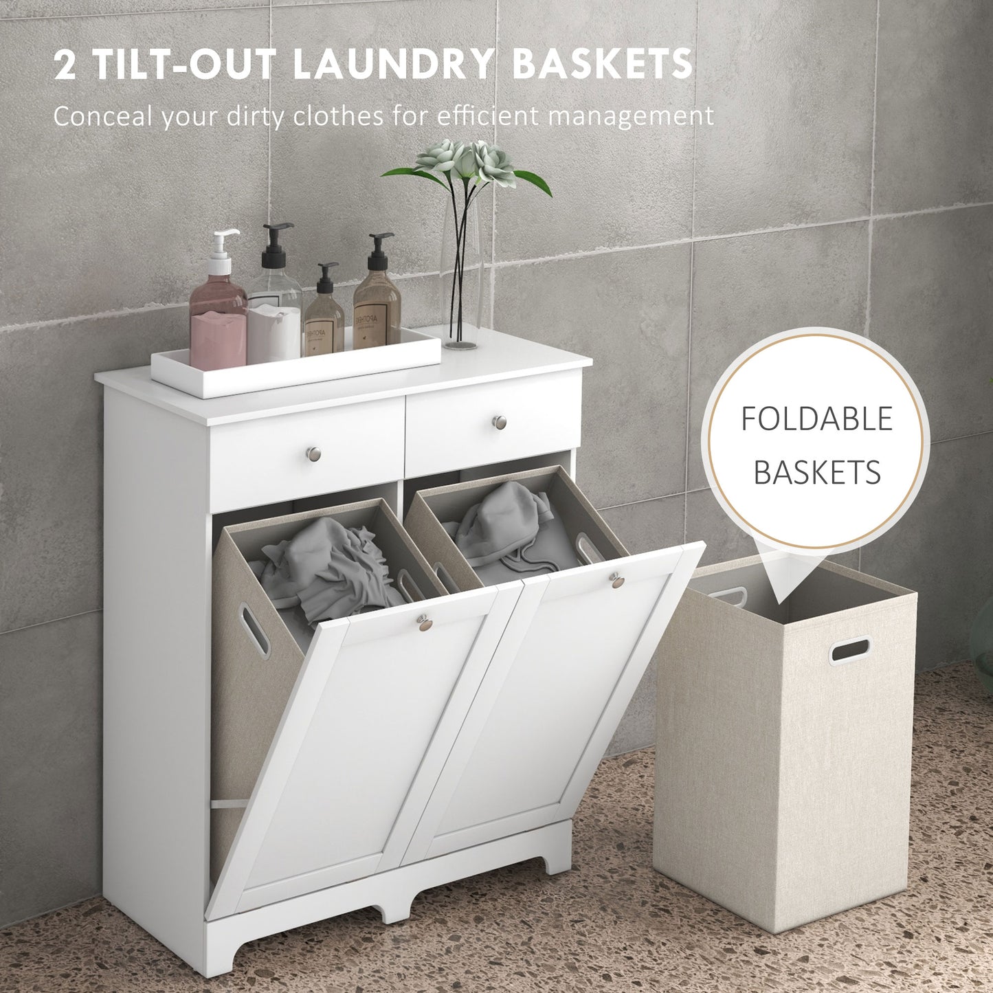 Duo Hamper Laundry Hamper Storage Cabinet Cupboard Holder - White