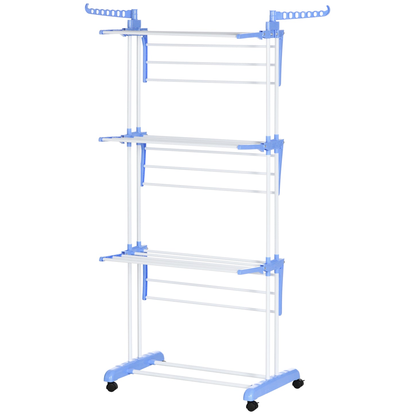 Foldable Clothes Drying Rack, 4-Tier Steel Garment Laundry Rack with Castors for Indoor and Outdoor Use, Blue