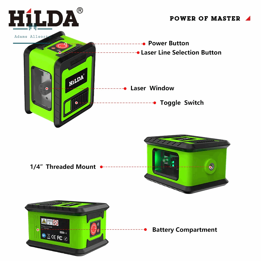 HILDA Laser Level Meter 2-Lines Cross Green Level Laser Horizontal & Vertical Nivel Laser Self-Leveling