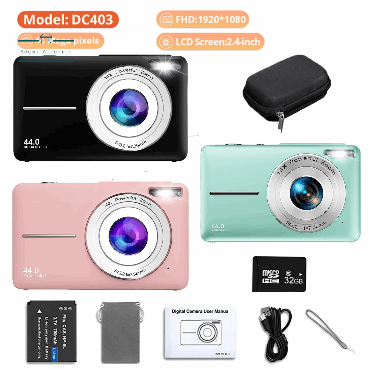 Digital Camera 1080P FHD Compact Camera 44MP Camera 16X Digital Zoom Simple  HD1080P