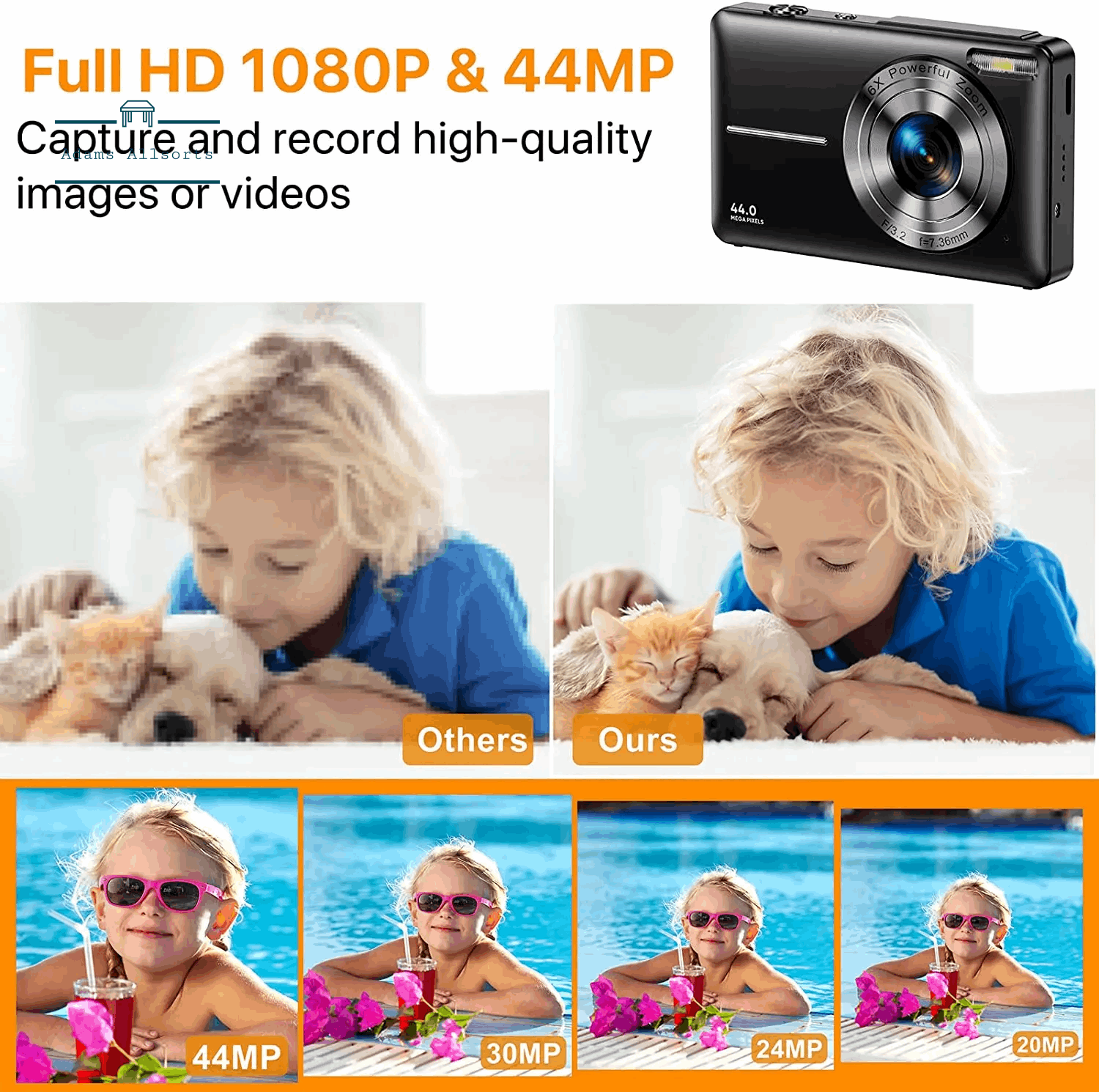 Digital Camera 1080P FHD Compact Camera 44MP Camera 16X Digital Zoom Simple  HD1080P