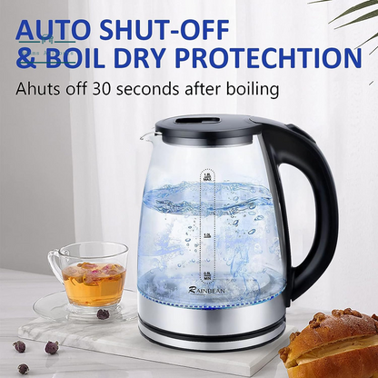 Electric Kettle Water Boiler, 1.8L Electric Tea Kettle, Wide Opening Hot Water Boiler with LED Light, Auto Shut-Off & Boil Dry Protection, Glass Black