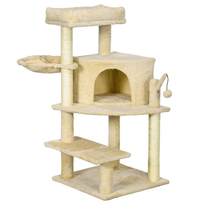 100cm Cat Tree Tower With Sisal Scratching Post Cream White