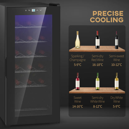 Freestanding Wine Fridge, 35cm Wide Undercounter Wine Cooler Fridge with Temperature Control, Digital Touch Screen, LED Light, Glass Door, 18 Bottles, 50 Litre Capacity, Black