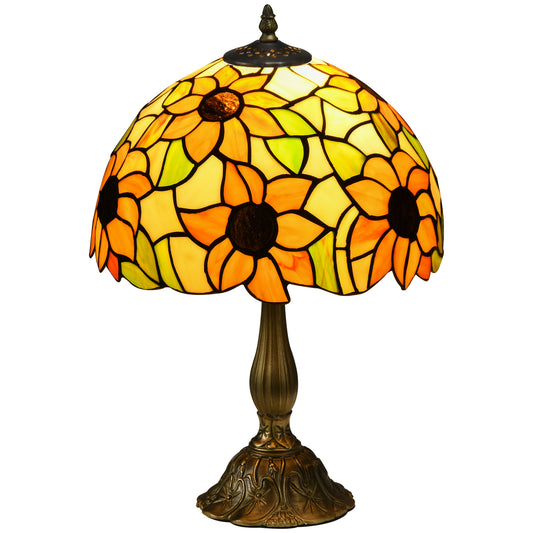 Stained Glass Table Lamp, Handmade Antique Style Bedside Lamp for Bedroom, Living room, Home, Nightstand, Decorative Night Light, Orange Sunflower