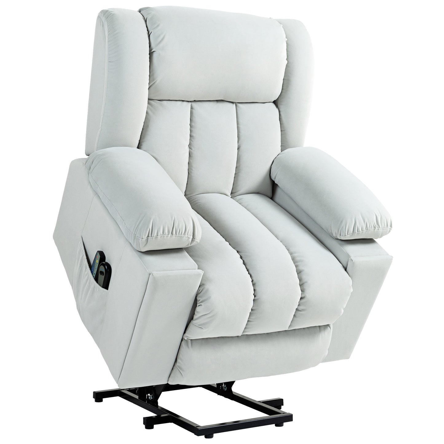 Power Lift Recliner Chair with Vibration Massage and Heat, Electric Lift Chair, Overstuffed Fabric Riser and Reclining Armchair - Light Grey