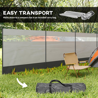 Outsunny Camping Windbreaker with Clear Windows, Carry Bag and Steel Poles, for Beach Caravan Campervan, 725 x 140cm, Grey