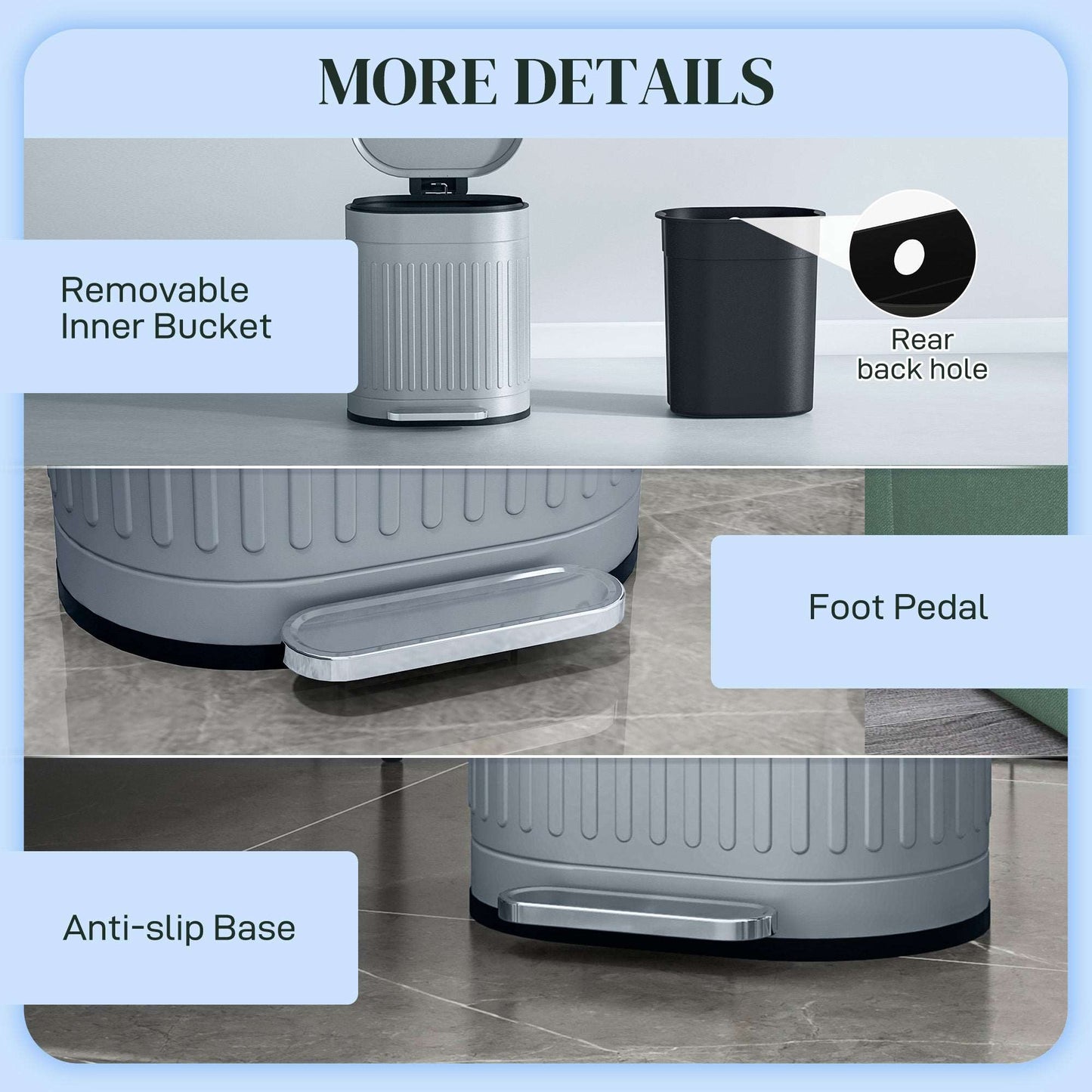 20 Litre Pedal Bin, Fingerprint Proof Kitchen Bin with Soft-close Lid, Metal Rubbish Bin with Foot Pedal and Removable Inner Bucket, Grey