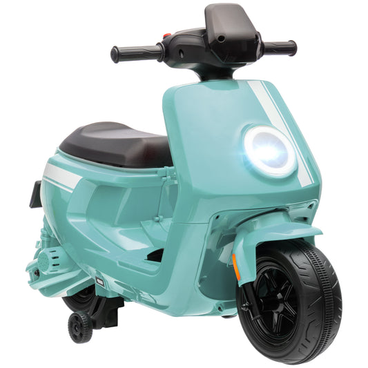 AIYAPLAY 6V Ride on Motorbike Kids Electric Motorbike w/ Headlight Music, Training Wheels, for Ages 18-36 Months - Green