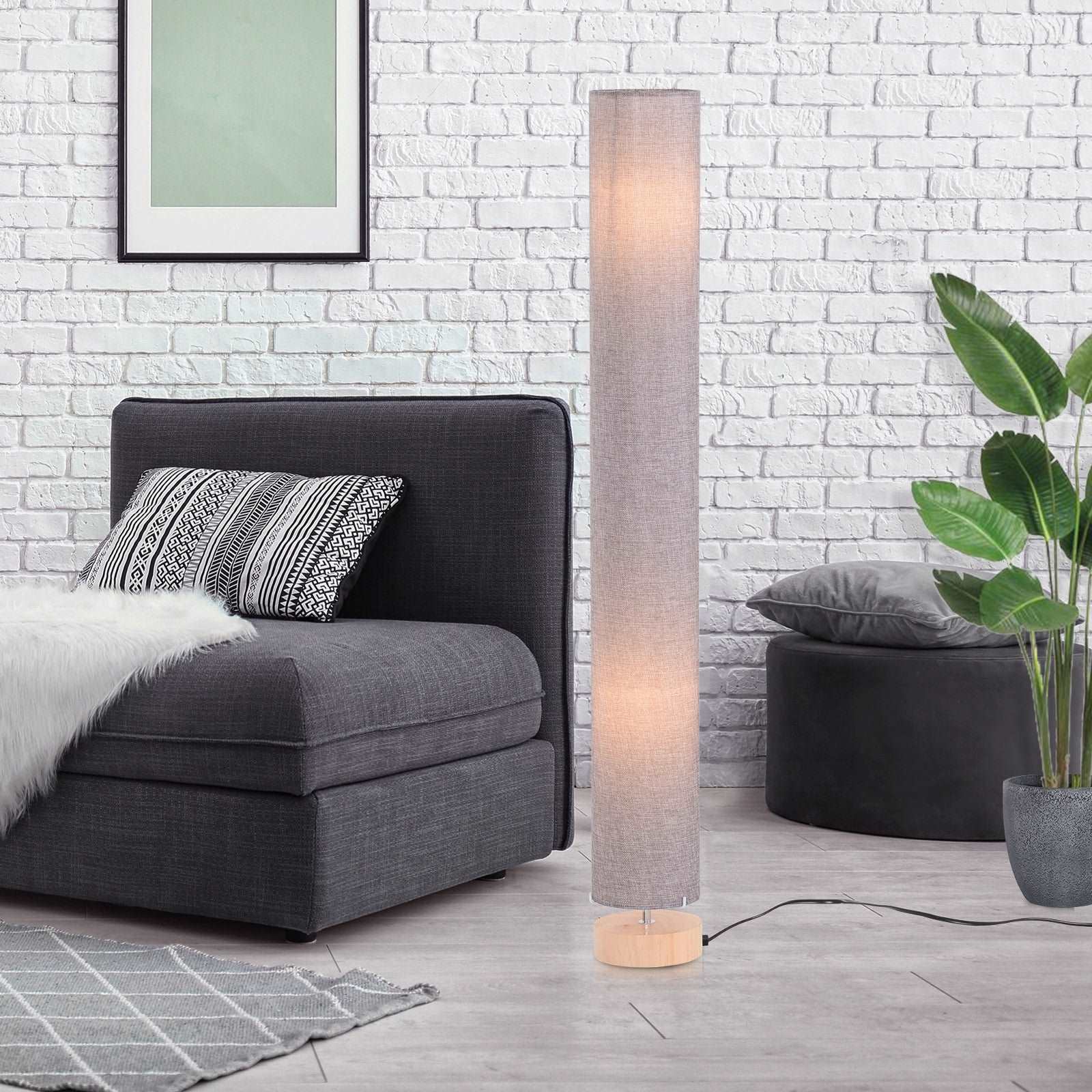 120H cm Wooden Base Fabric Floor Lamp with Linen Fabric, Grey