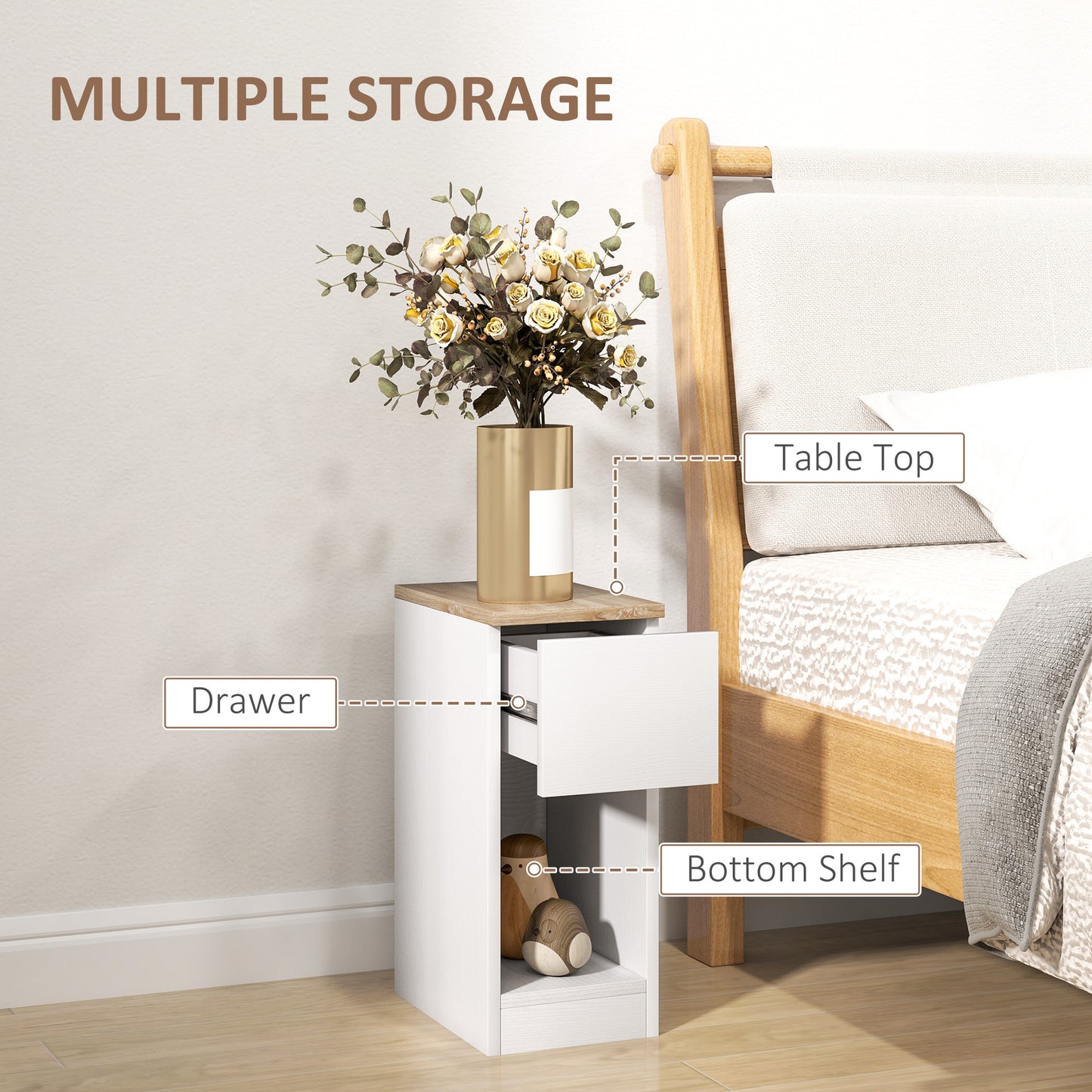 Set of Two Modern Storage Bedside Tables - White