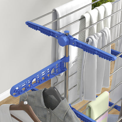 3-Tier Clothes Airer, Foldable Clothes Drying Rack, Indoor and Outdoor Dryer With Wheels and Wings, Easy Assembly, 142 x 55 x 152cm, Blue