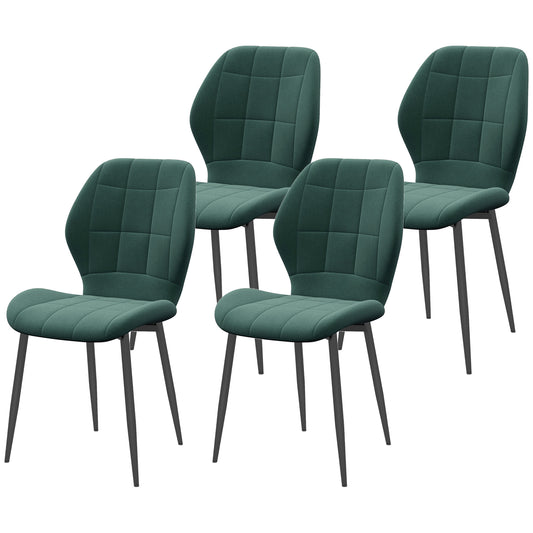 Retro Style Set of Four Flannel Relaxed Tub Dining Chairs - Green