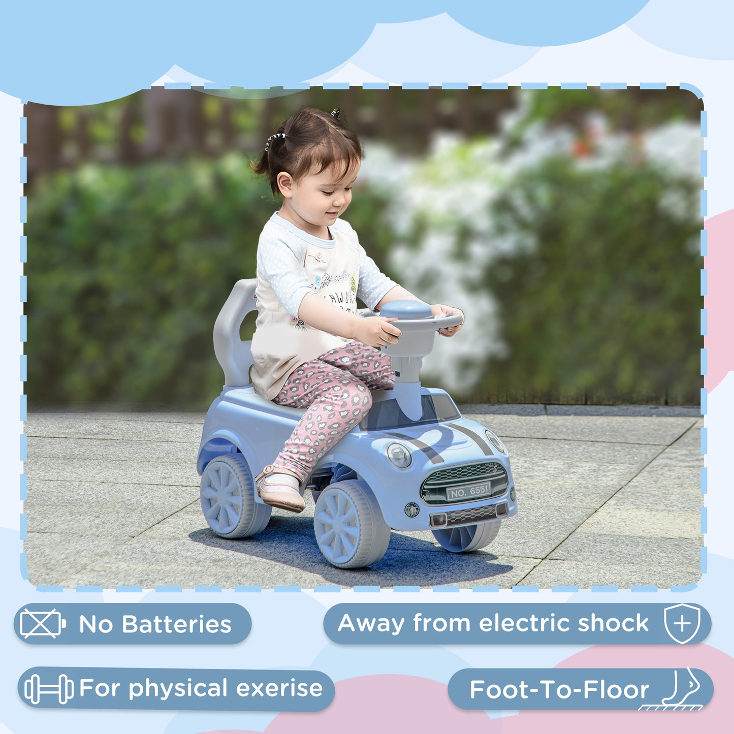 AIYAPLAY Foot To Floor Ride On Car Sliding Car w/ Air Horn, Anti-Over-Backwards, 18 to 36 Months