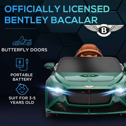 12 Volt Bentley Bacalar Licensed Kids Electric Ride on Car w/ Remote Control, Powered Electric Car w/ Portable Battery, for Kids Aged 3-5, Green