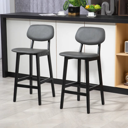 Bar Stools Set of 2, Modern Breakfast Bar Chairs, Faux Leather Upholstered Kitchen Stools with Backs and Wood Legs