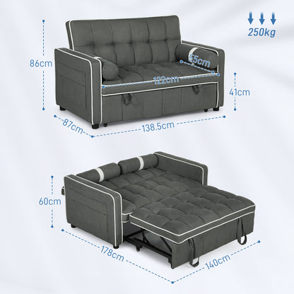 Two-Seater Linen-Look Sofa Bed - Charcoal Grey