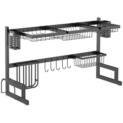 93cm Over The Sink Dish Drainer Rack, 2 Tier Dish Rack for Kitchen Counter, Space Saving Dish Drying Rack, Black