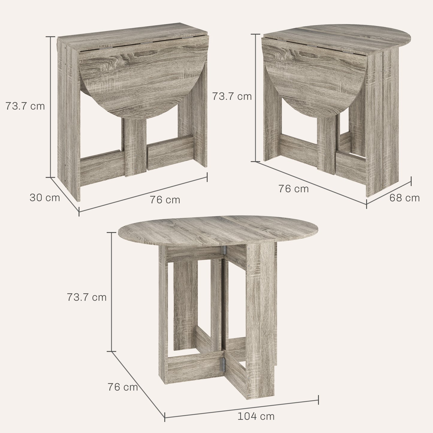 Retro Style Space-saving Drop Leaf Table, Folding Dining Table for Small Space, Kitchen, Dining Room, Grey