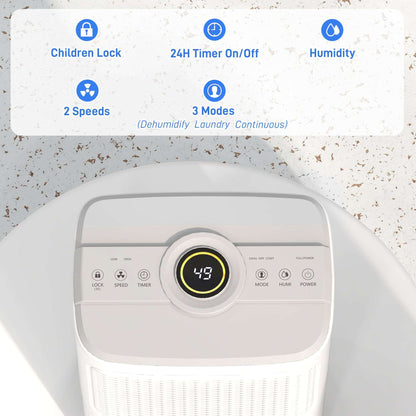 12L/Day Dehumidifier for Home Damp, Bedroom, Condensation, Mould, Laundry Drying