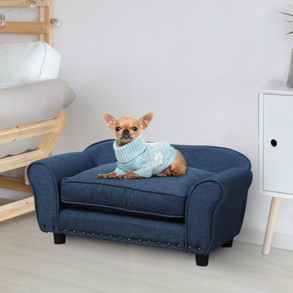 PawHut Dog Sofa For XS And S Size Dogs, Pet Chair Couch W/ Thick Sponge Padded Cushion, Kitten Lounge Bed With Washable Cover, Wooden Frame - Blue