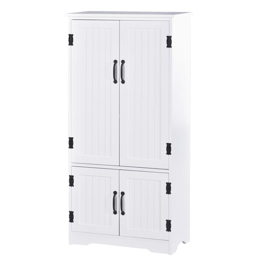 Accent Floor Storage Cabinet Kitchen Pantry with Adjustable Shelves and 2 Lower Doors, White