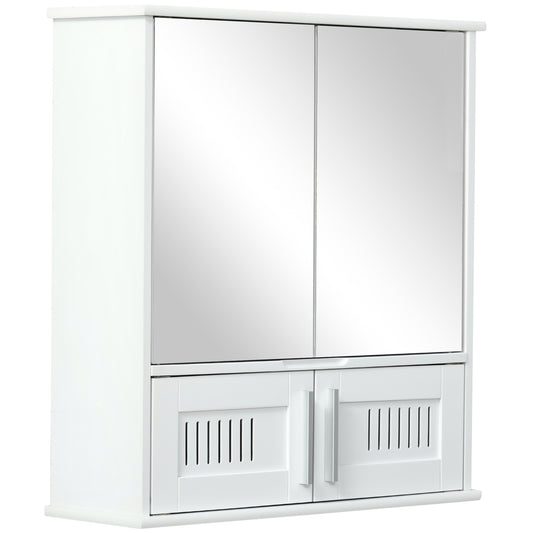 Kleankin Bathroom Mirror Cabinet, Wall Mounted Storage Cupboard with Double Doors and Adjustable Shelf, Bathroom Organizer, White