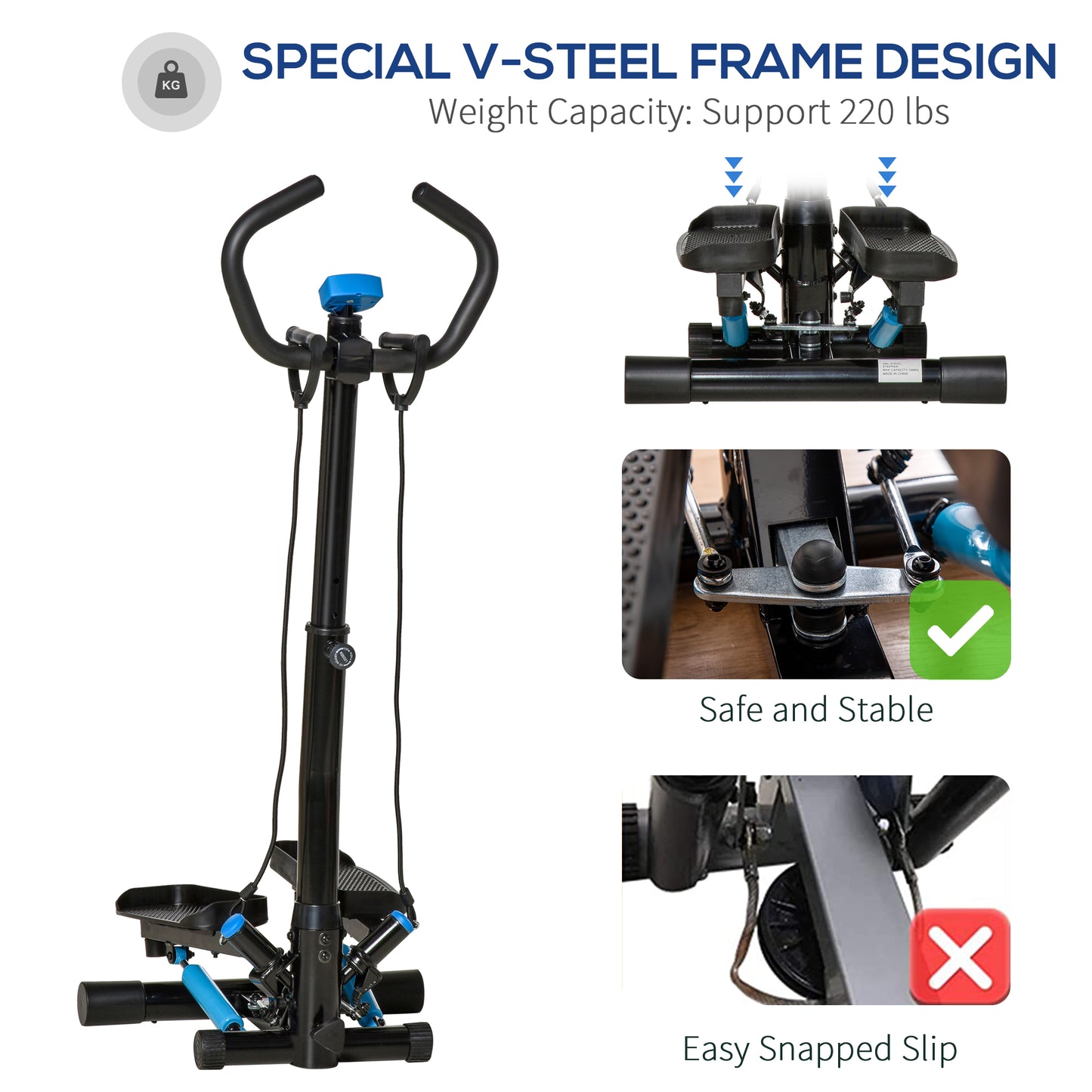 Twist Stepper Fitness Step Machine, LCD Screen, Height-Adjust Handlebars, Home Gym, Black and Blue