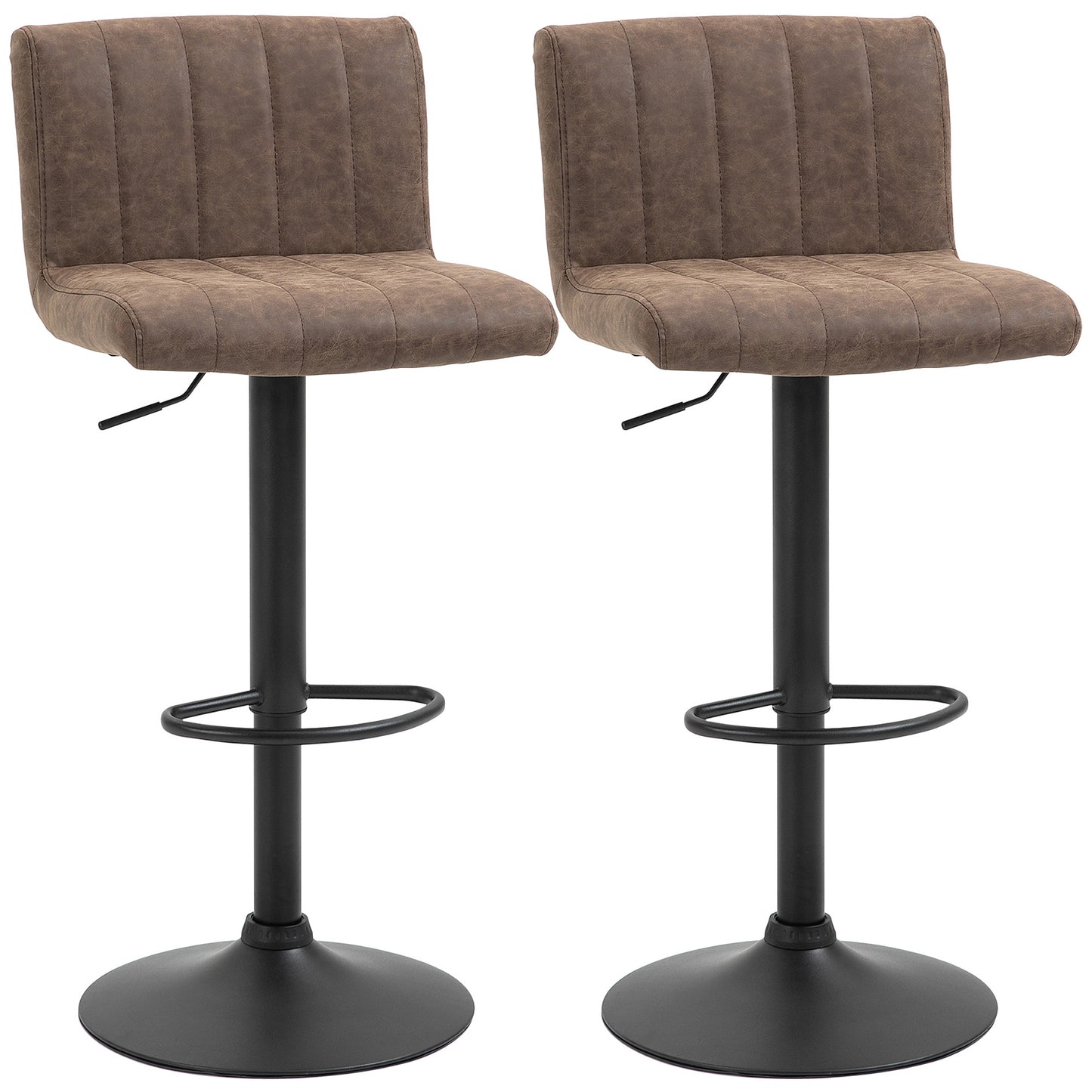 Barstools Set of 2 Adjustable Height Swivel Gas Lift PU Leather Counter Bar Chairs with Footrest, Brown