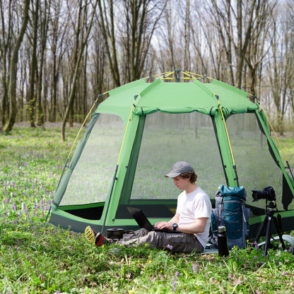 Outsunny 6 Person Pop Up Camping Tent, 2-Tier Design Backpacking Tent with 4 Windows 2 Doors Portable Carry Bag for Fishing Hiking, Green