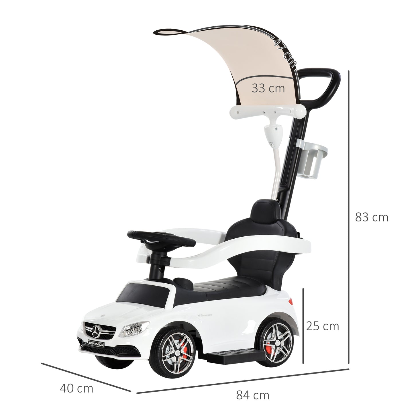 3 in 1 Ride On Push Along Car Mercedes Benz for Toddlers Stroller Sliding Walking Car with Horn Sound Safety Bar for 1-3 Years